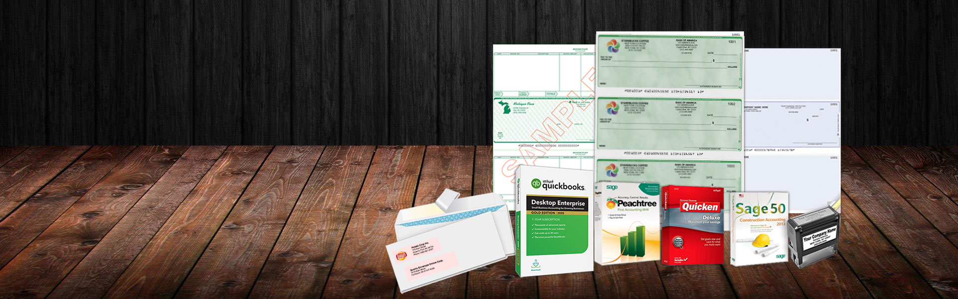 Order Business Checks, Check Stamps, Deposit Slips, Check Envelopes High-Security | 100% Compatible with SAGE, QuickBooks/Quicken, Peachtree | Cheap Online Business Check Printing Free Logo